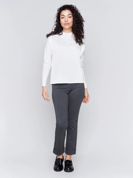 C.B C1345R Satin Knit Top with Mock Neck