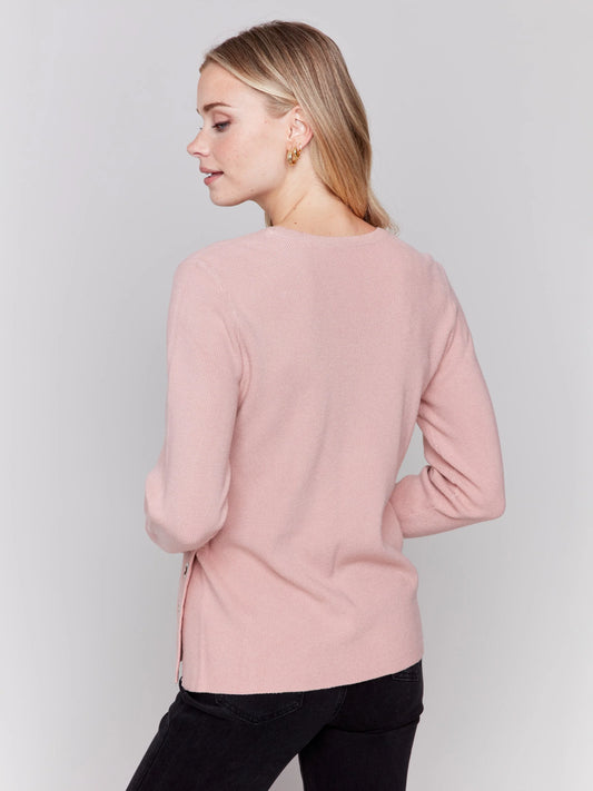 C.B C2569R V-Neck Sweater with Grommet Detail