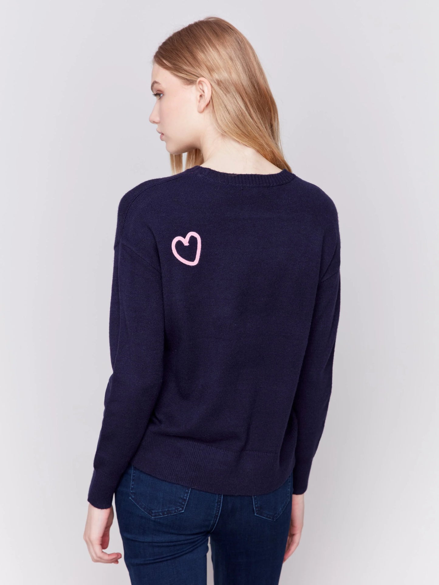 C.B C2605R Sweater with Embroidered Hearts