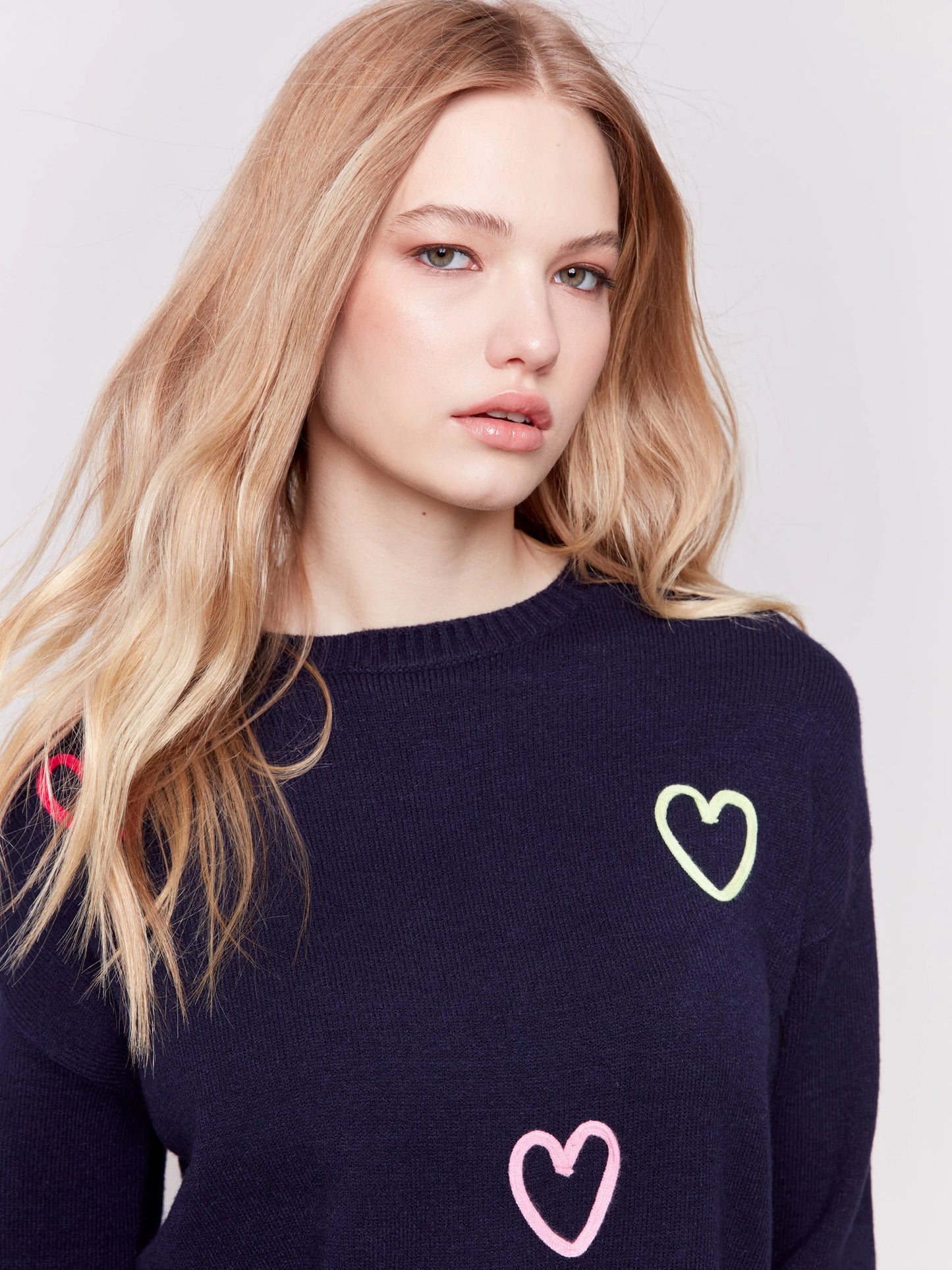 C.B C2605R Sweater with Embroidered Hearts