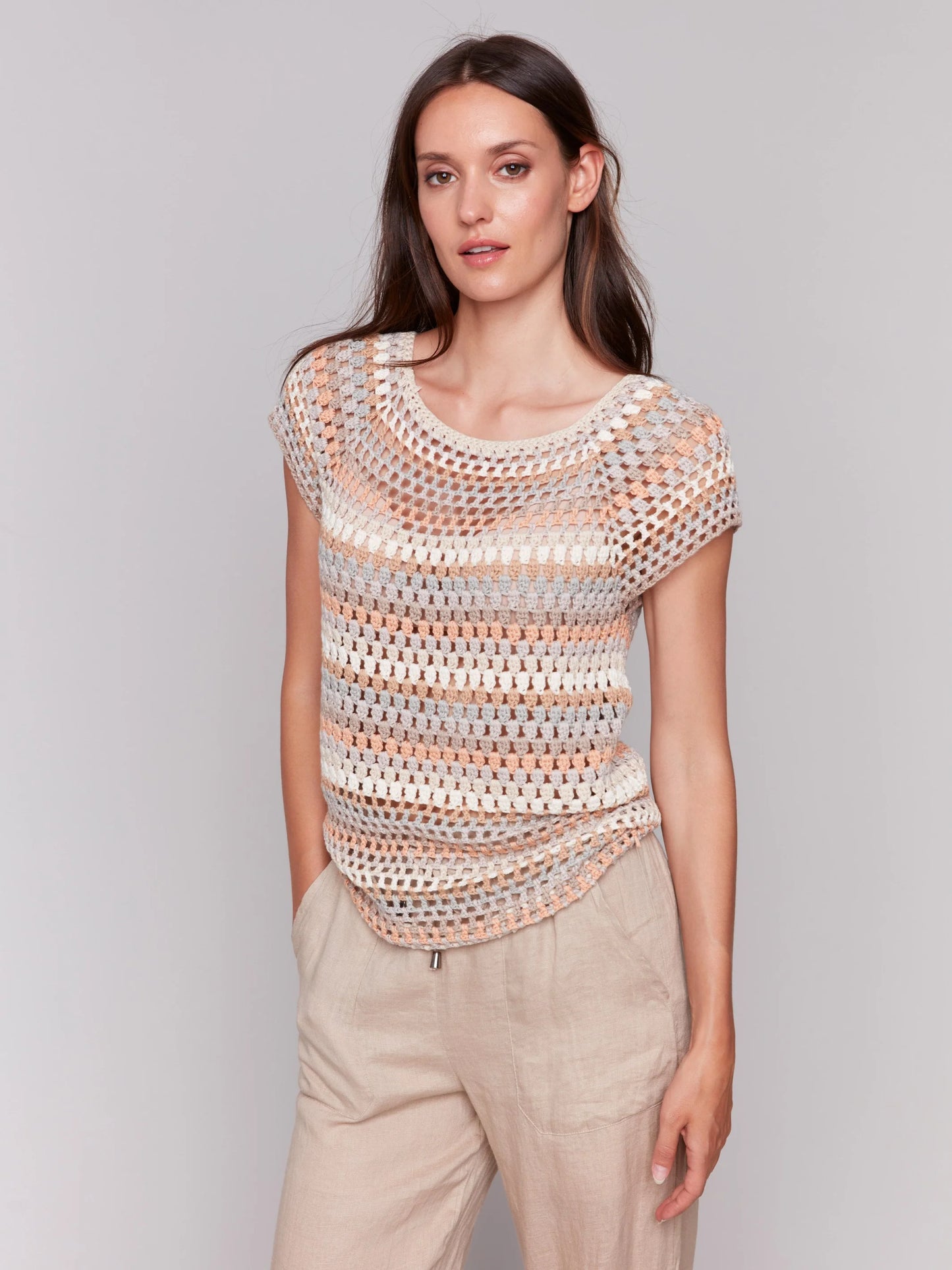 C.B C2778 Crochet Cap Sleeve Top