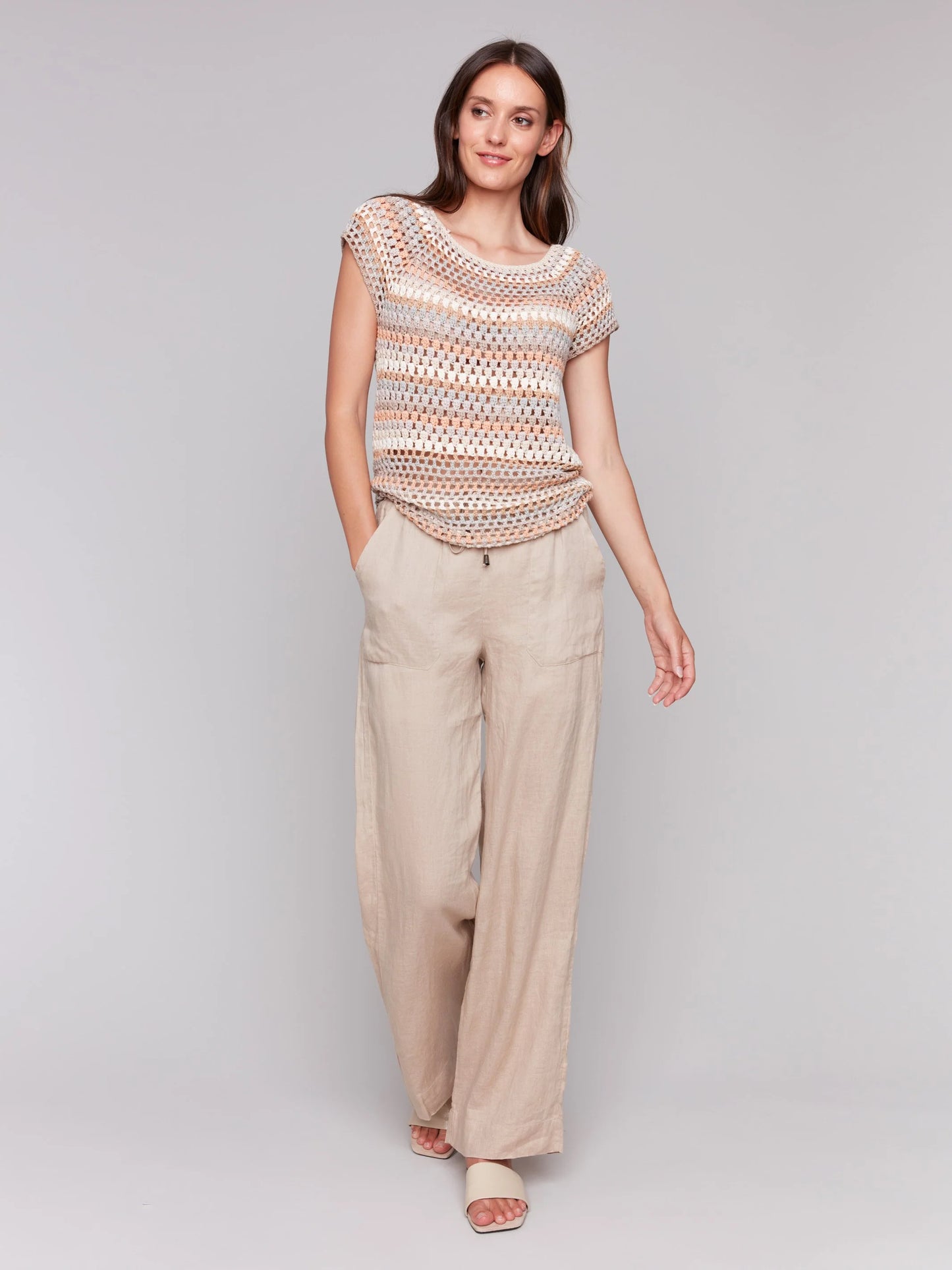 C.B C2778 Crochet Cap Sleeve Top