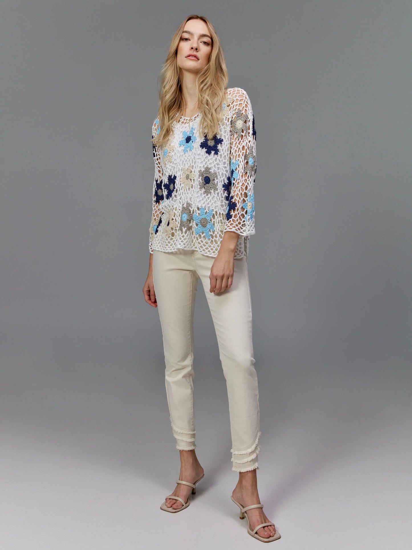 C.B C2808 Handcrafted Floral Crochet Top