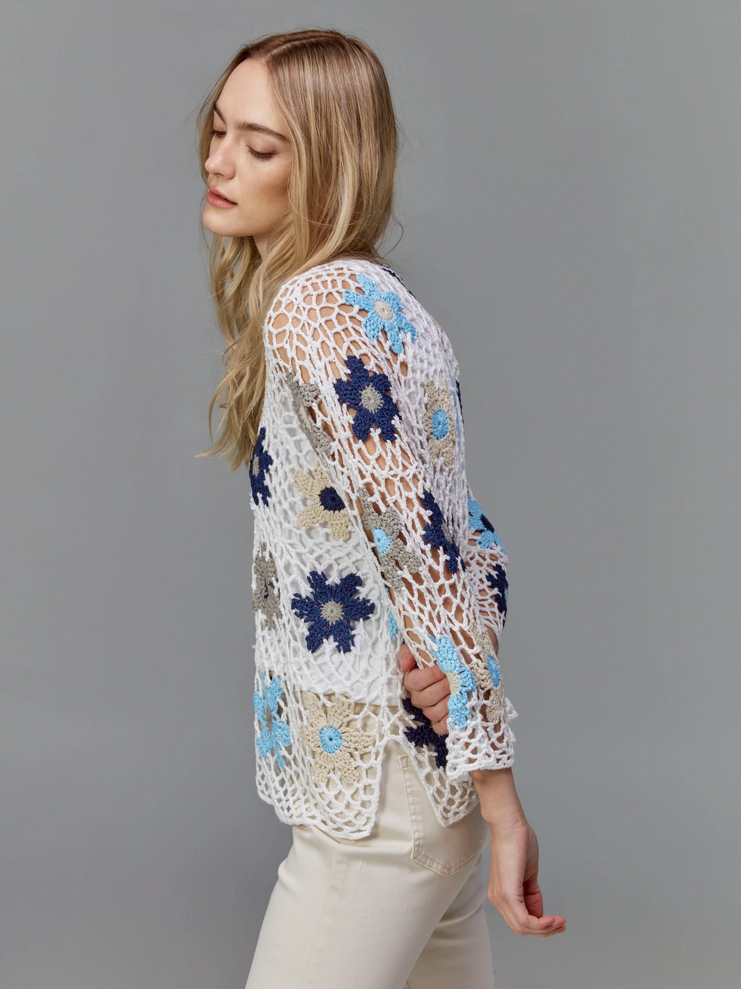 C.B C2808 Handcrafted Floral Crochet Top