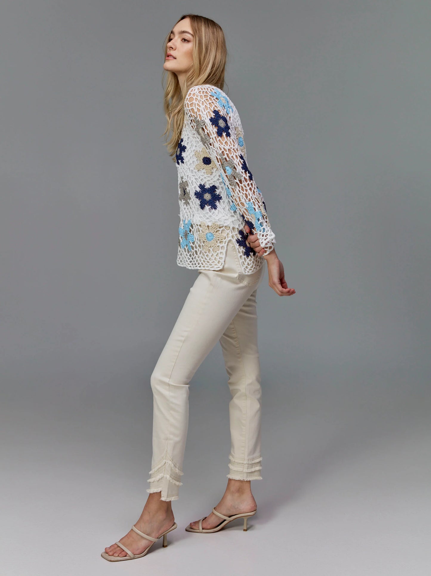 C.B C2808 Handcrafted Floral Crochet Top