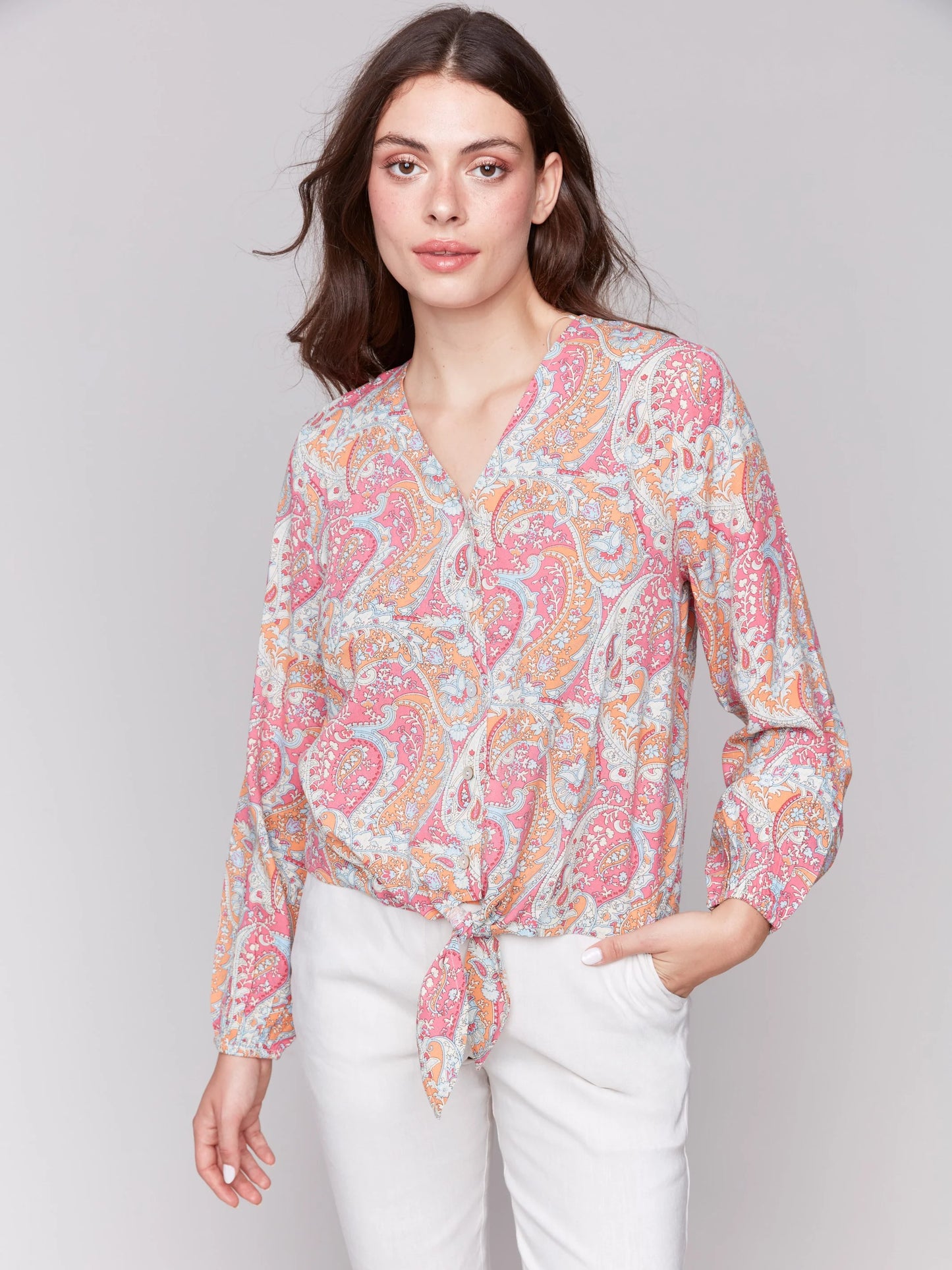 C.B C4564P Long Sleeve Blouse with Tie