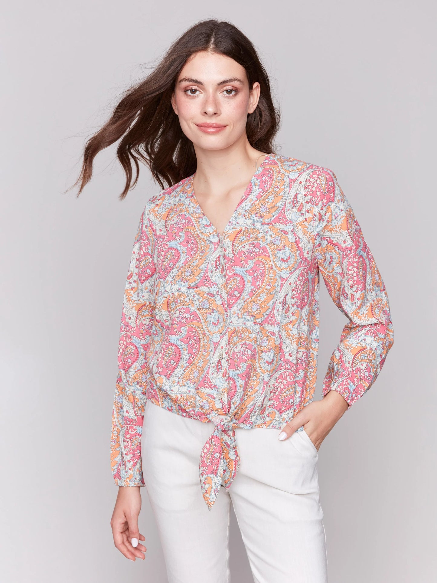 C.B C4564P Long Sleeve Blouse with Tie