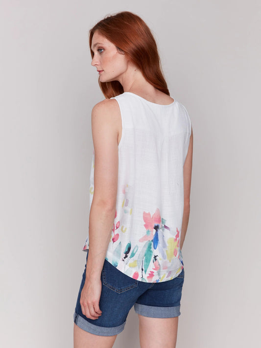 C.B C4588B Floral Print Sleeveless Top with Rounded Hem