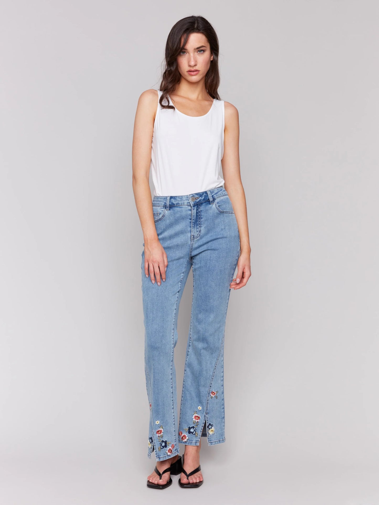 C.B C5653 Floral Embroidered Bootcut Jeans