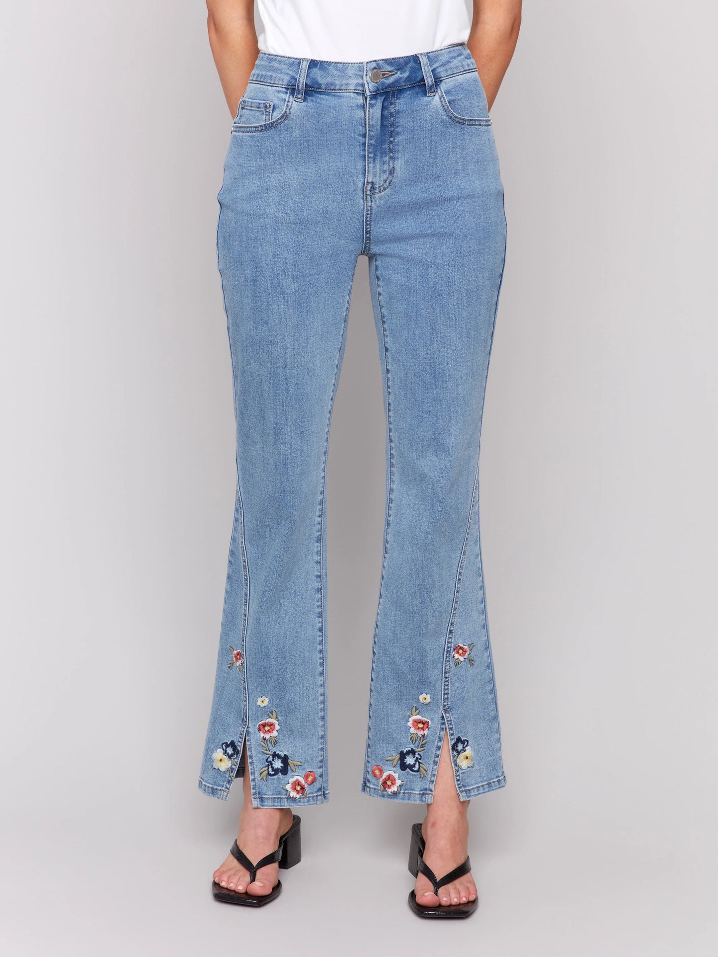 C.B C5653 Floral Embroidered Bootcut Jeans