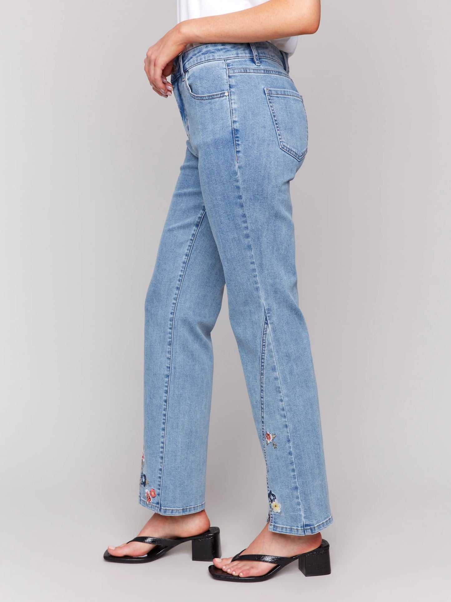 C.B C5653 Floral Embroidered Bootcut Jeans
