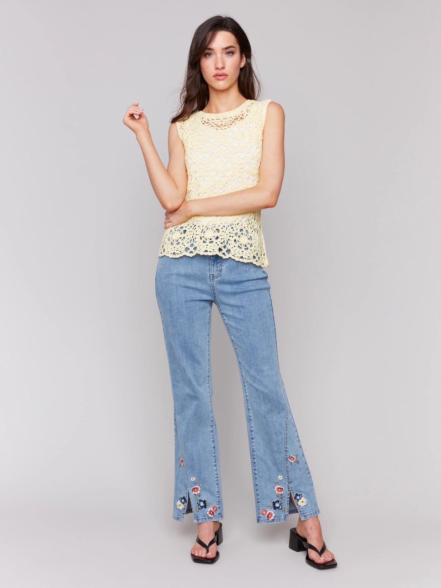C.B C5653 Floral Embroidered Bootcut Jeans