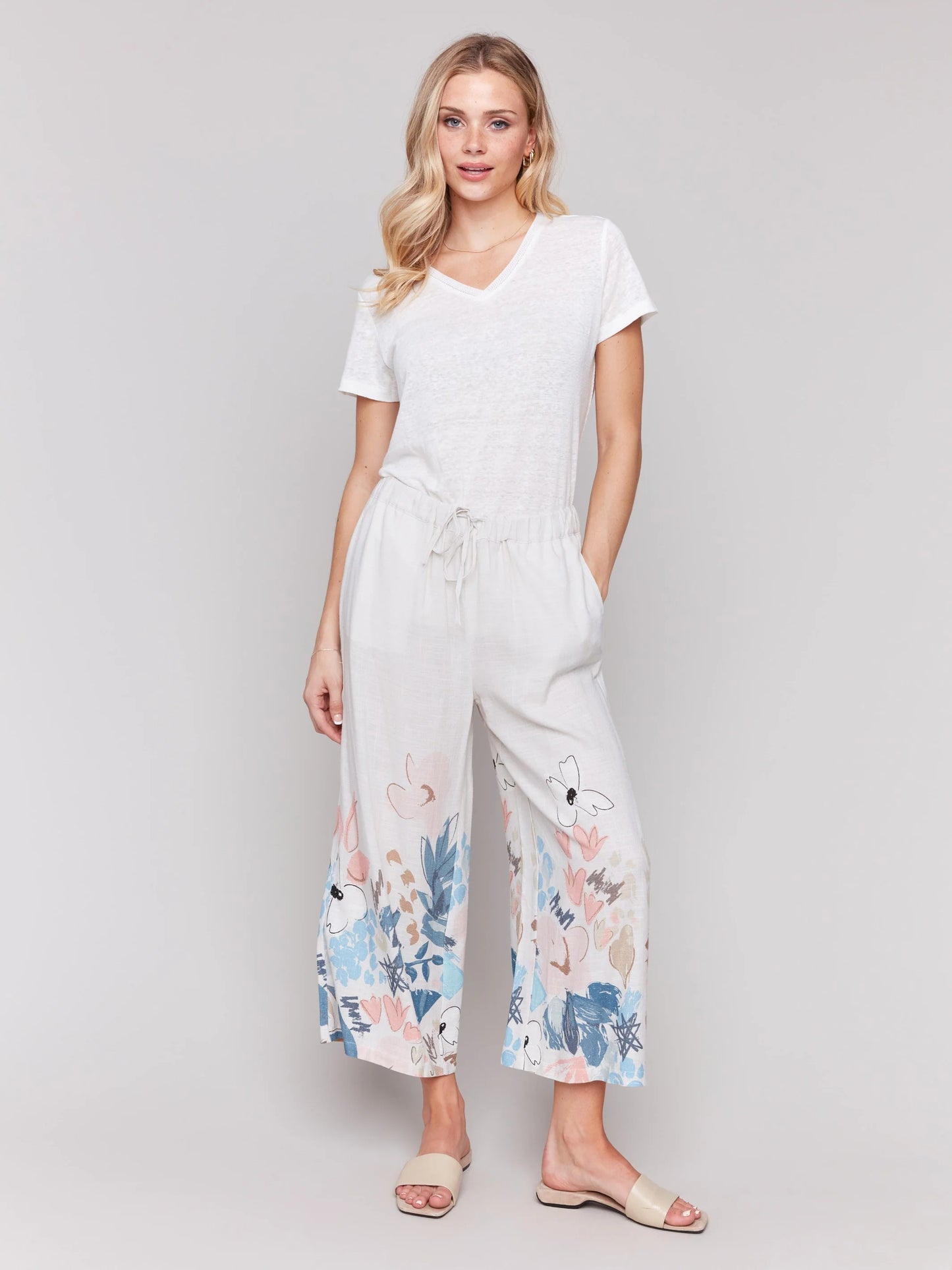 C.B C5657BY Pull-On Printed Linen Blend Pants