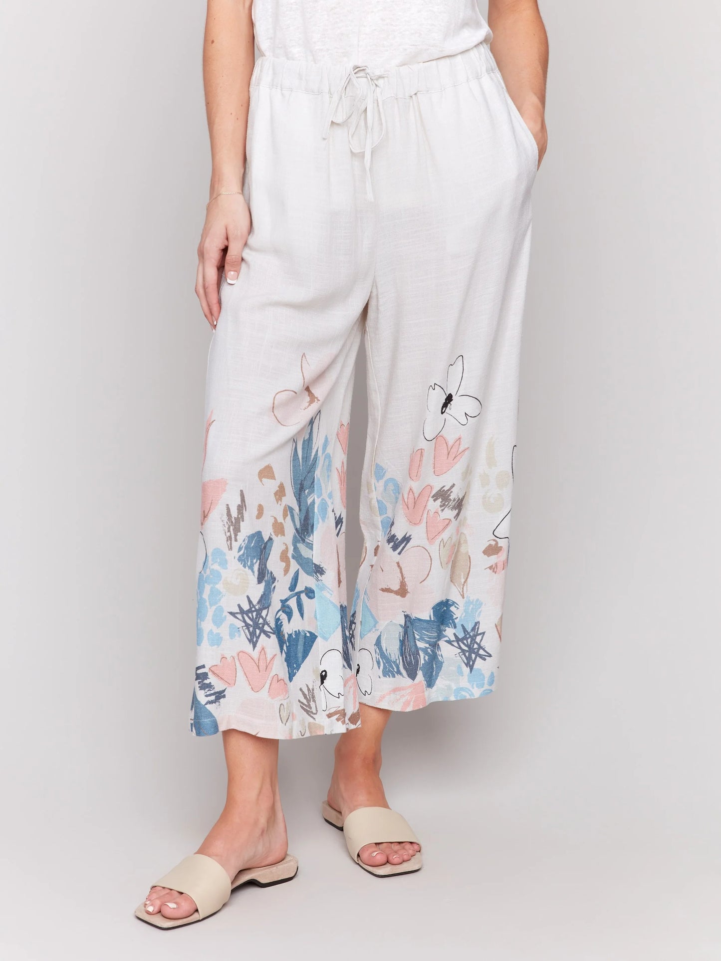 C.B C5657BY Pull-On Printed Linen Blend Pants