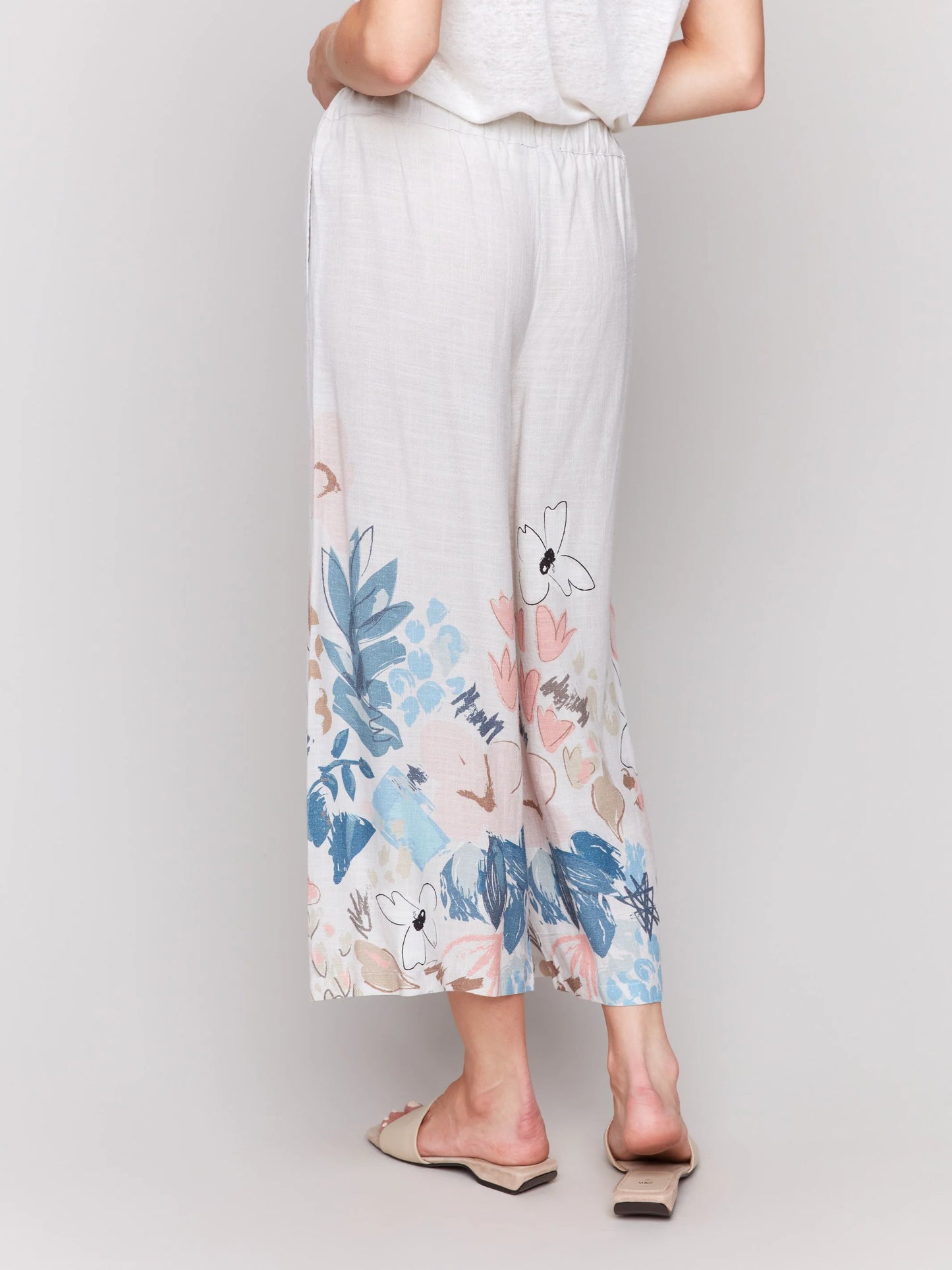 C.B C5657BY Pull-On Printed Linen Blend Pants