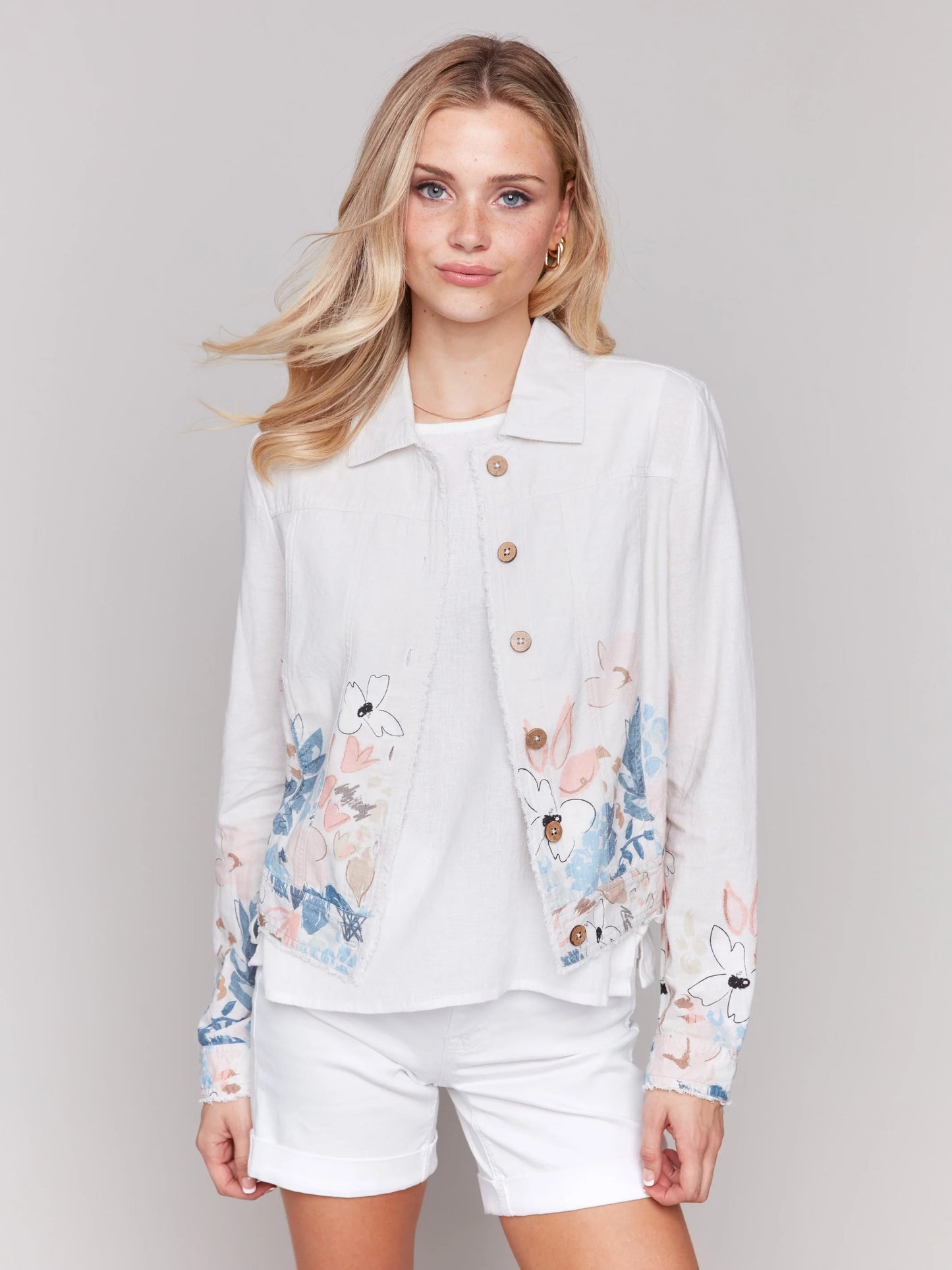 C.B C6199BY Printed Linen Blend Jacket