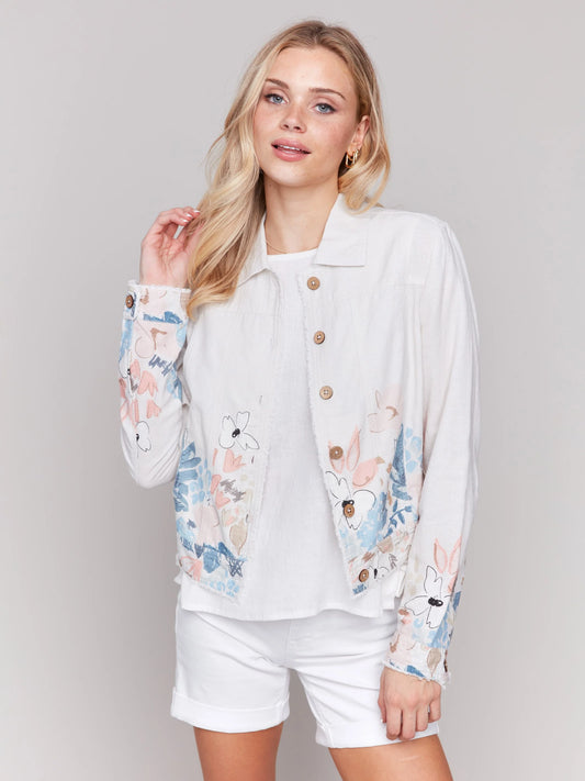 C.B C6199BY Printed Linen Blend Jacket