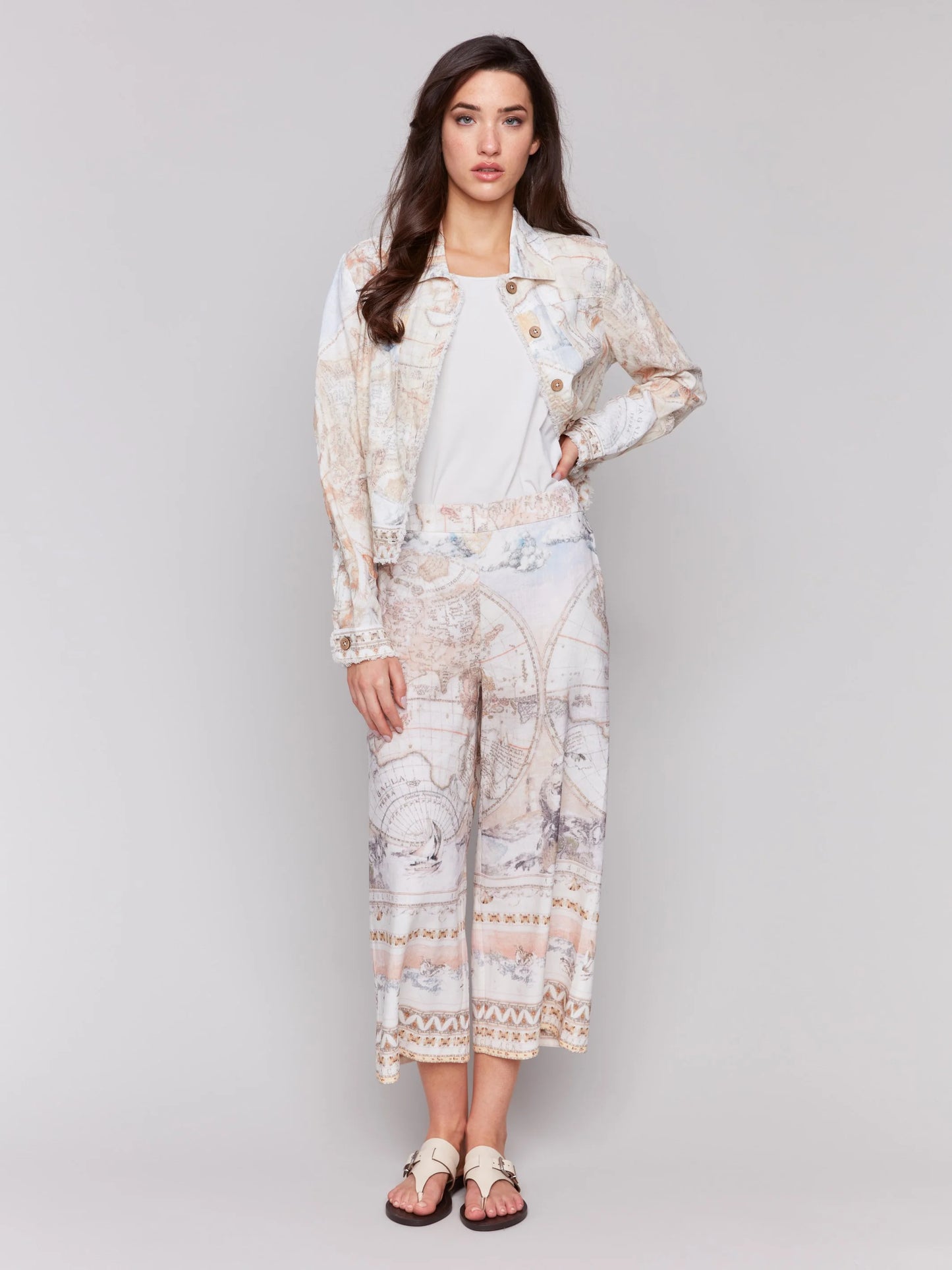 C.B C6199YP Printed Linen Blend Jacket
