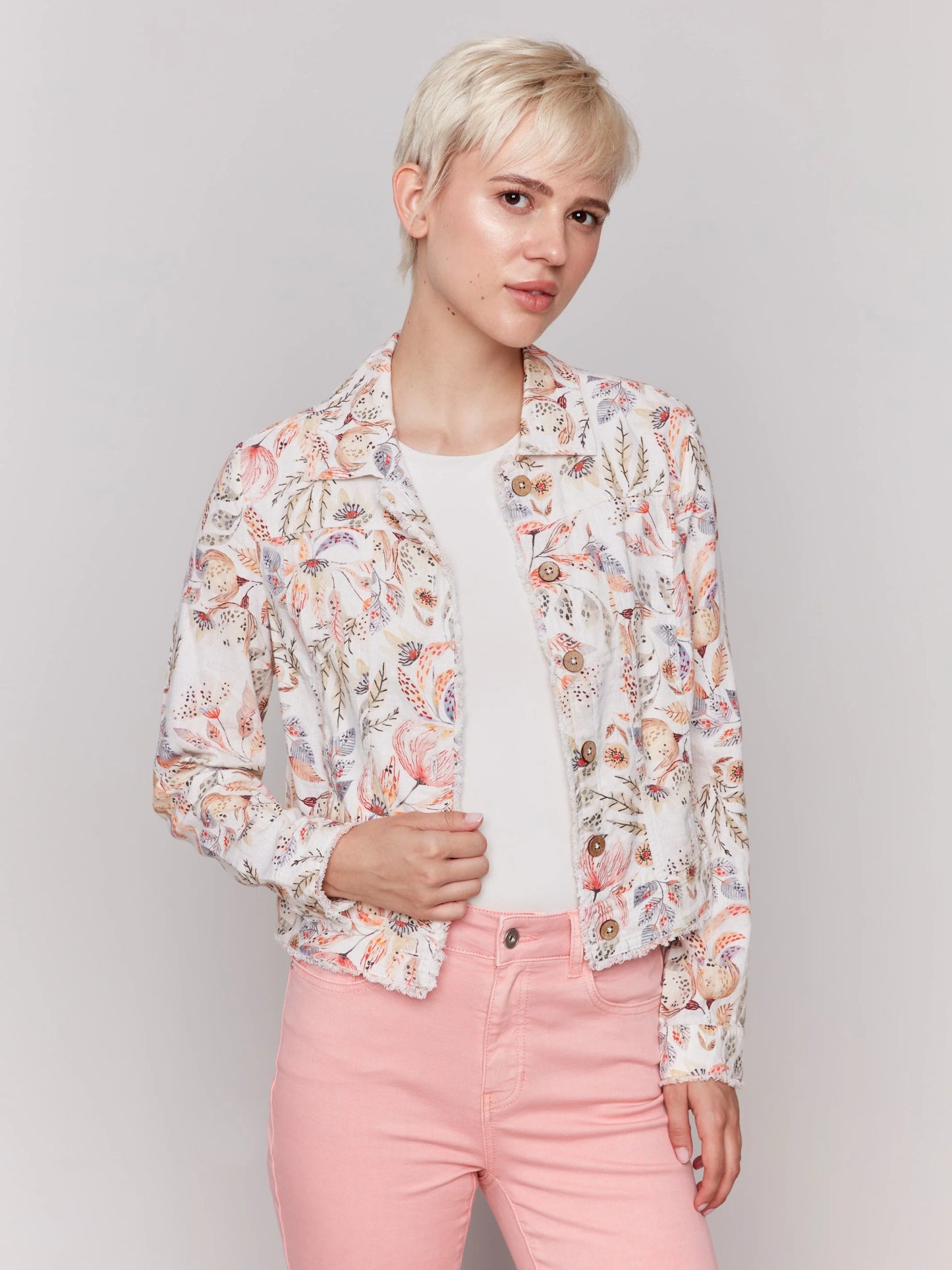 C.B C6199YP Printed Linen Blend Jacket