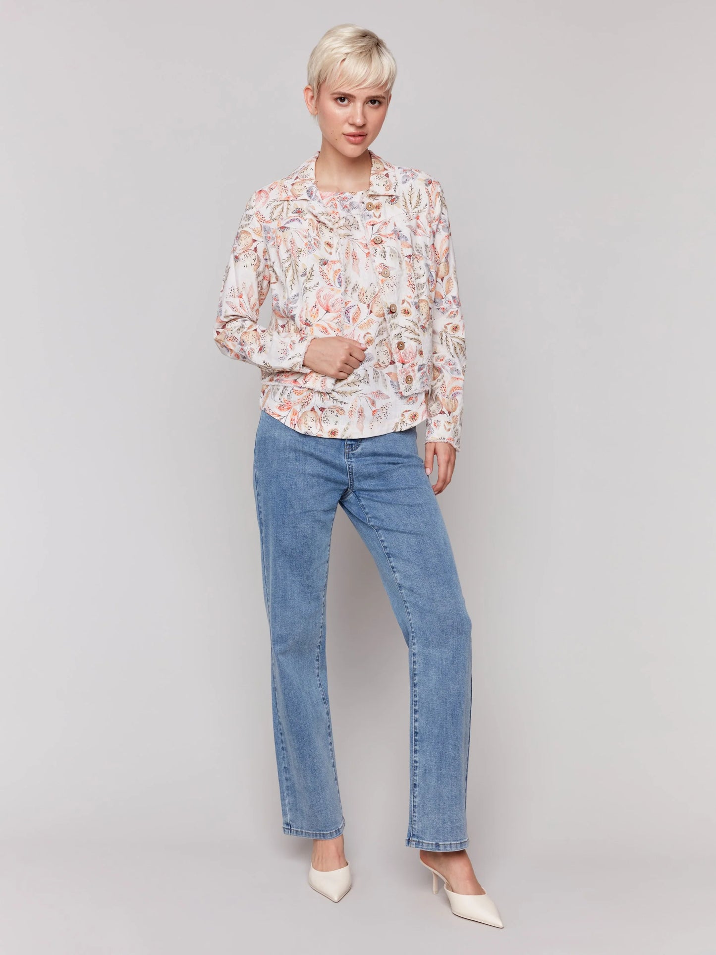 C.B C6199YP Printed Linen Blend Jacket