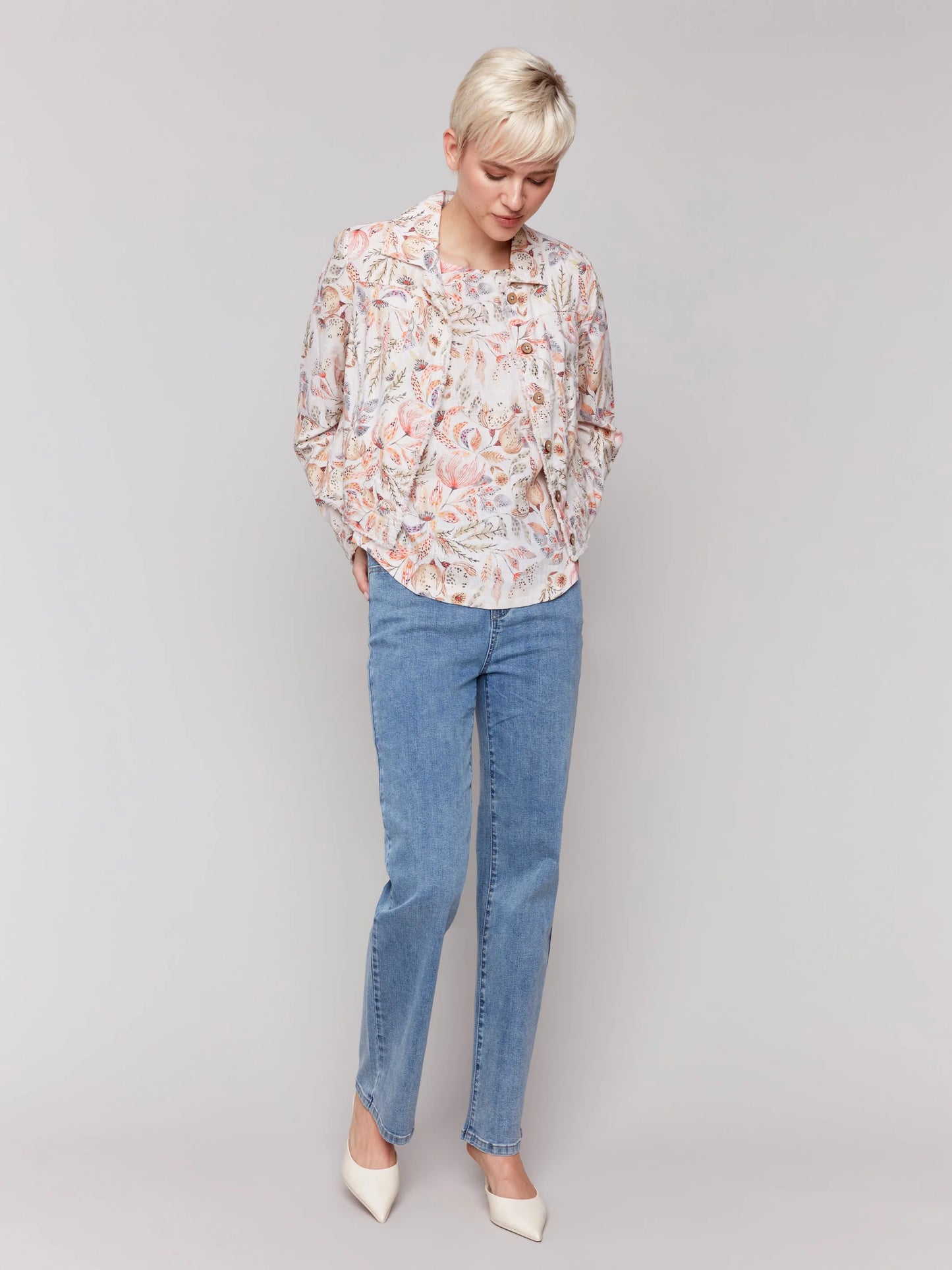 C.B C6199YP Printed Linen Blend Jacket