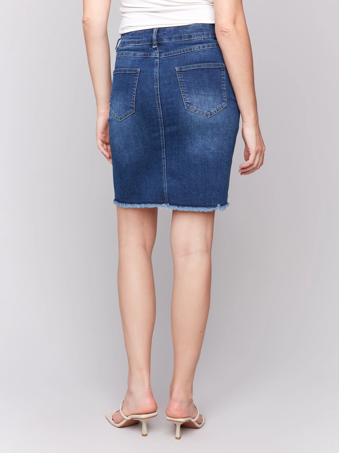 C.B C7042T Stretch Denim Skort with Frayed Hem