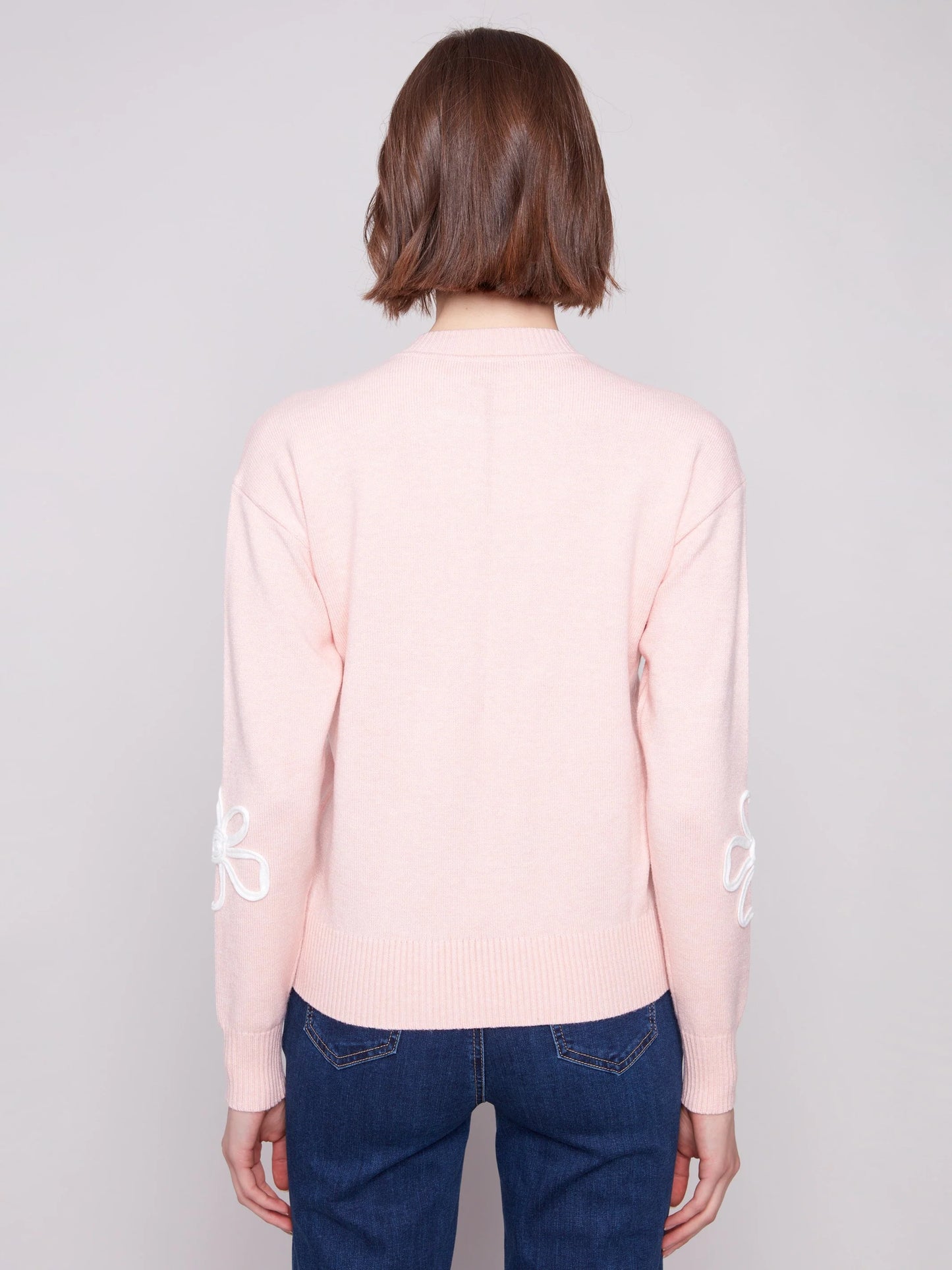 C.B C2857 Crew Neck Floral Soutache Sweater