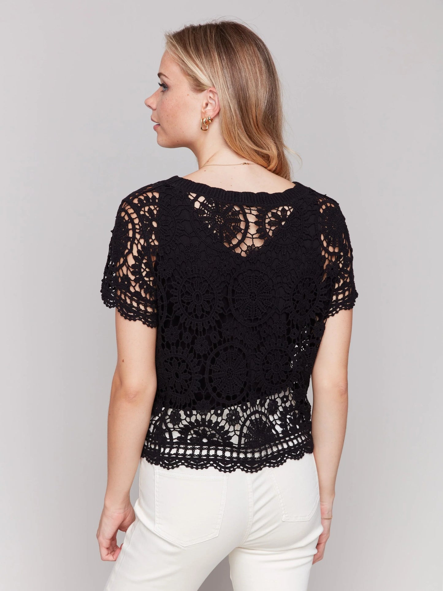C.B C4584 Short Sleeve Crochet Bolero Cardigan