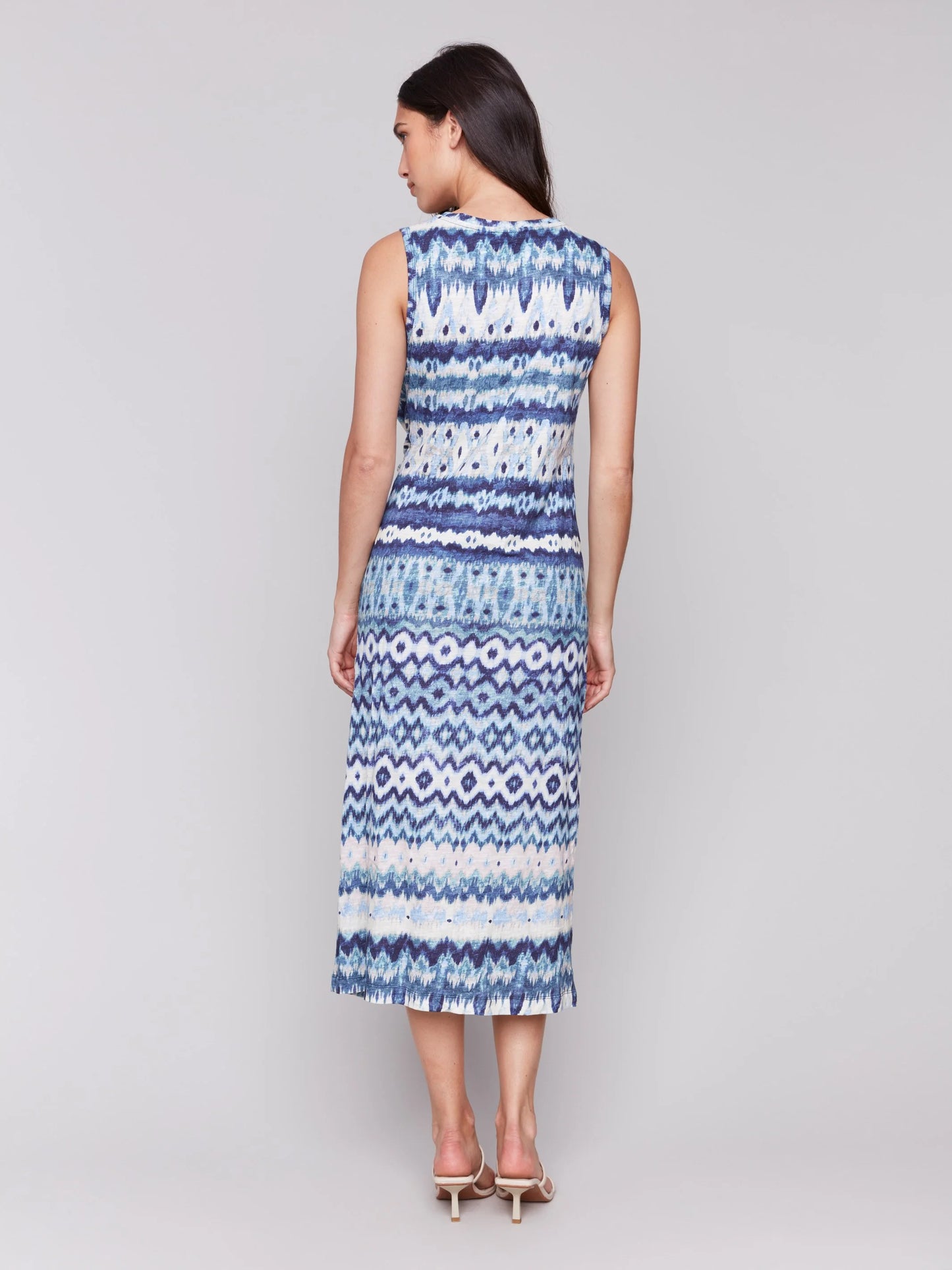 C.B C3206 Sleeveless Cotton Dress with Faux Knot Detail