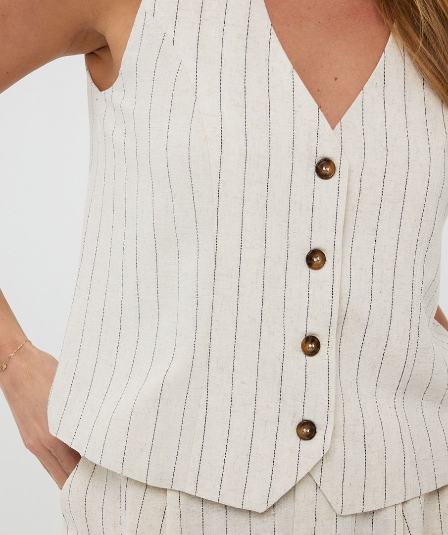 Esq 28214 Linen Pinstripe Button-Front Vest
