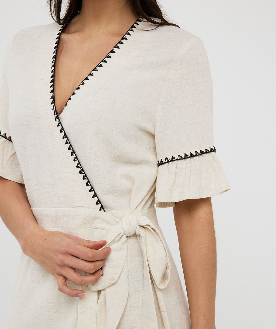Esq 28218 Linen Contrast Stitch Dress
