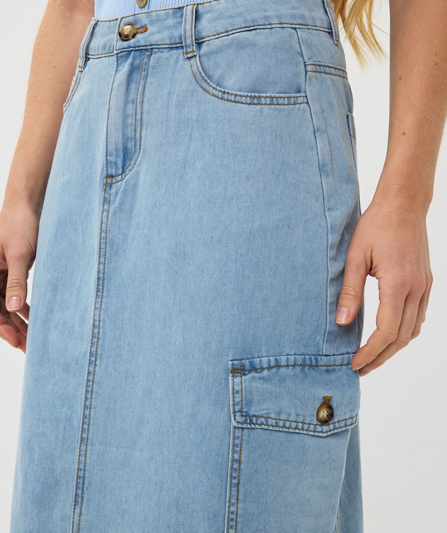 Esq 12013 Denim Midi Cargo Skirt