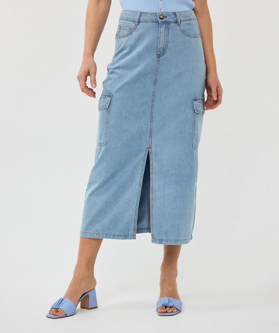Esq 12013 Denim Midi Cargo Skirt