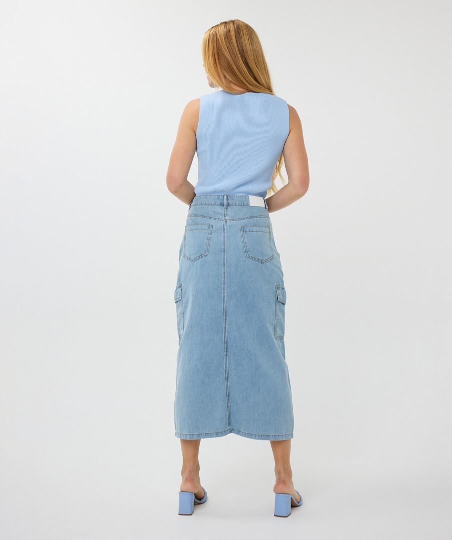 Esq 12013 Denim Midi Cargo Skirt