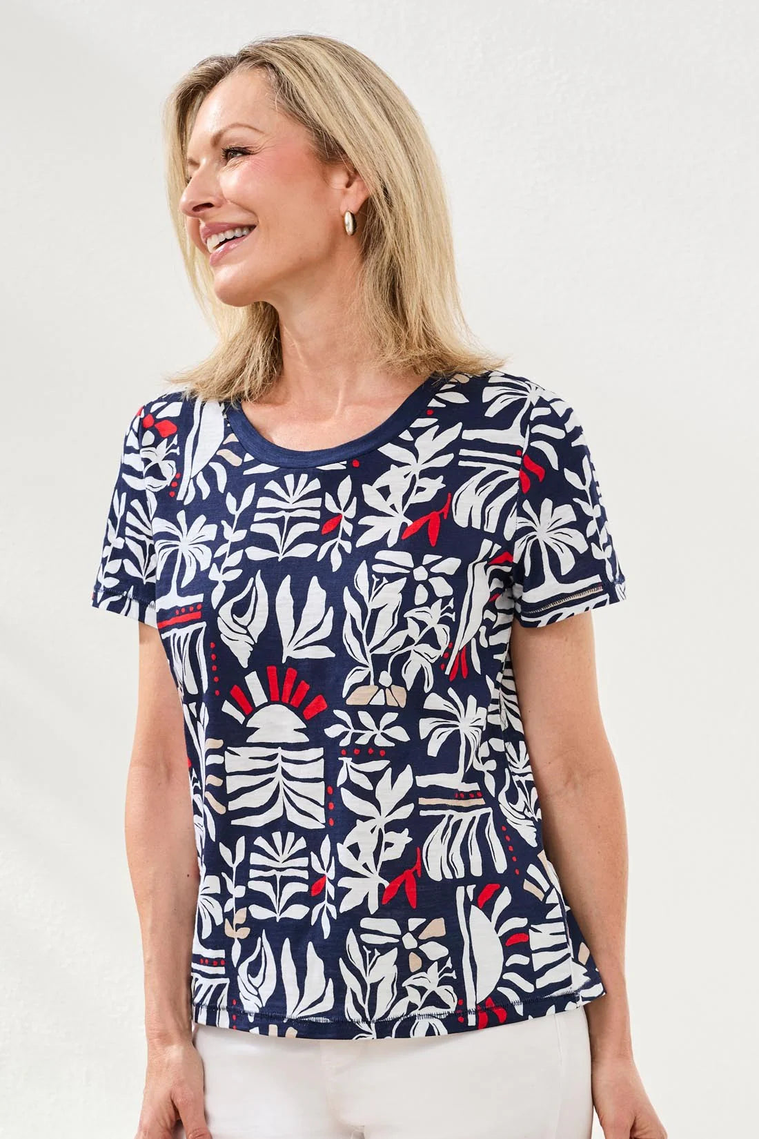 Tri 2431o Printed Slub Knit Crew Neck Top