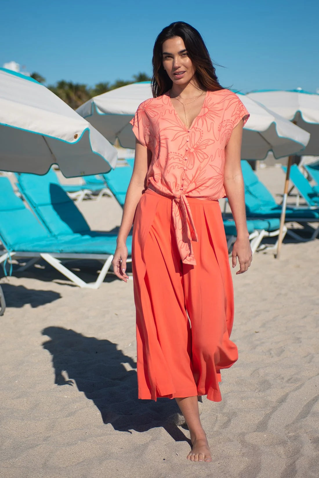 Tri 7007xx Printed Tie-Hem Button-Front Blouse