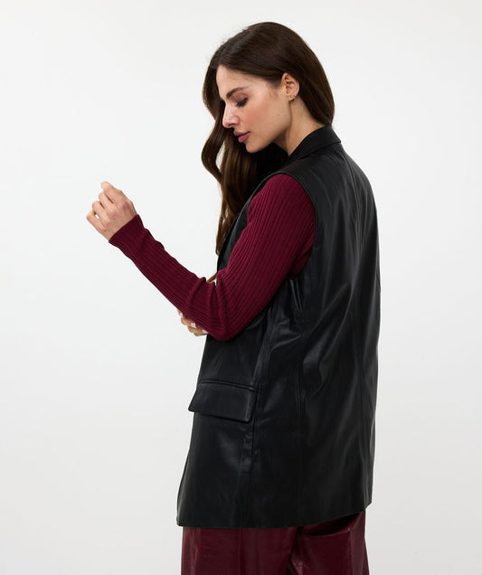 Esq 11502 Long Vegan Leather Gilet