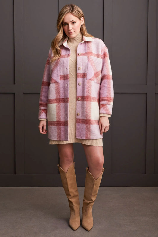 Tri 2004O Knit Plaid Button-Up Shacket