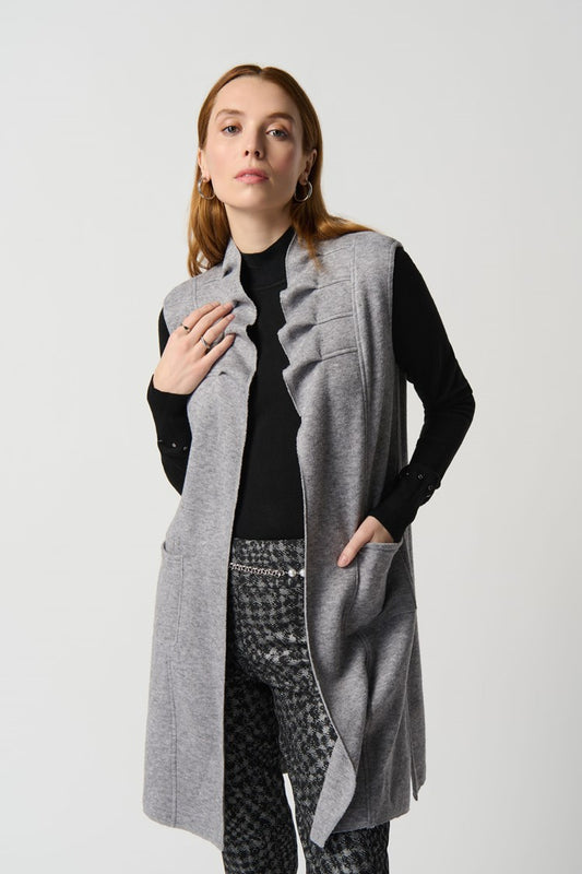 J.R 234069 Long Sweater Vest with Gathered Neck Line