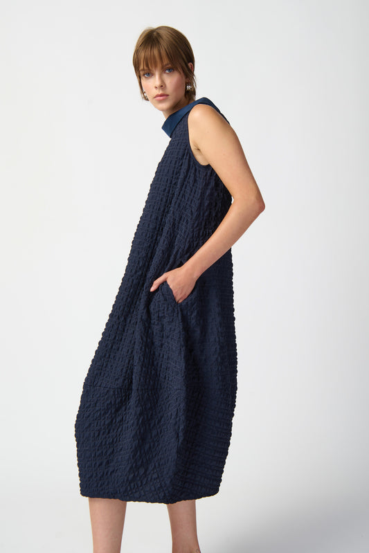 J.R 241204 Textured Woven Sleeveless Cocoon Dress