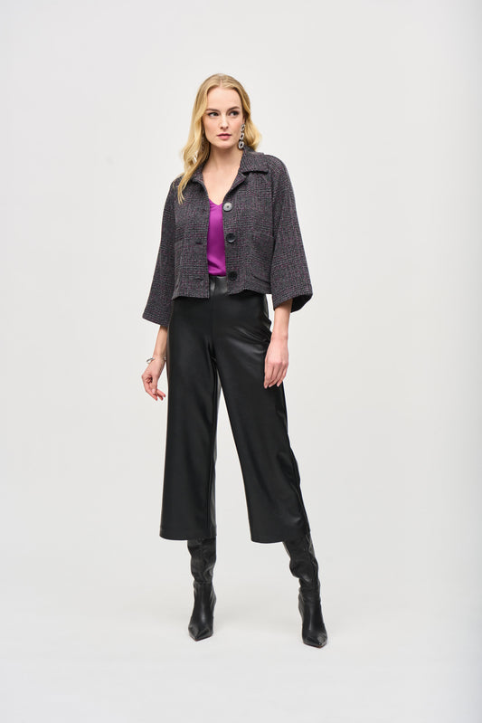 J.R 243241 Jacquard Sweater Plaid Boxy Jacket