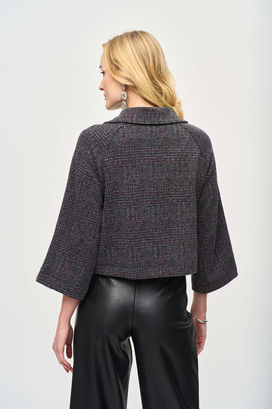J.R 243241 Jacquard Sweater Plaid Boxy Jacket