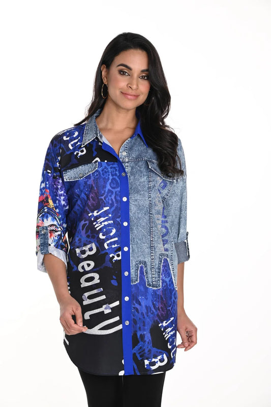 F.L 243528U Denim Block Blouse