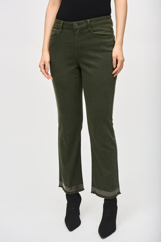 J.R 243964 Denim Straight Pants With Frayed Hem