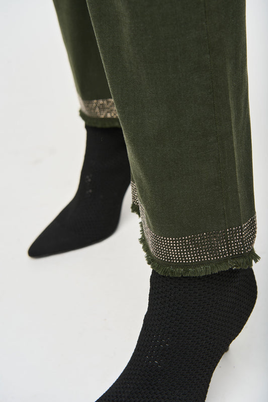 J.R 243964 Denim Straight Pants With Frayed Hem
