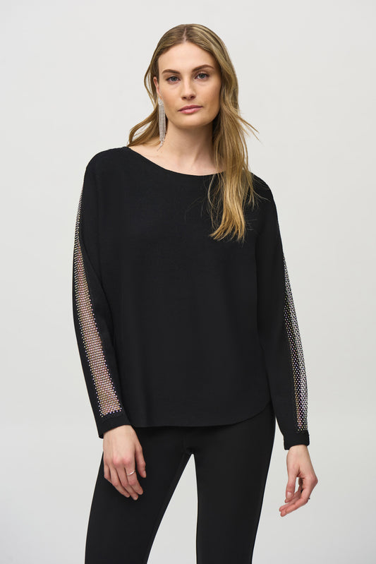 J.R 244910 Sweater Knit Pullover with Lace & Sequins