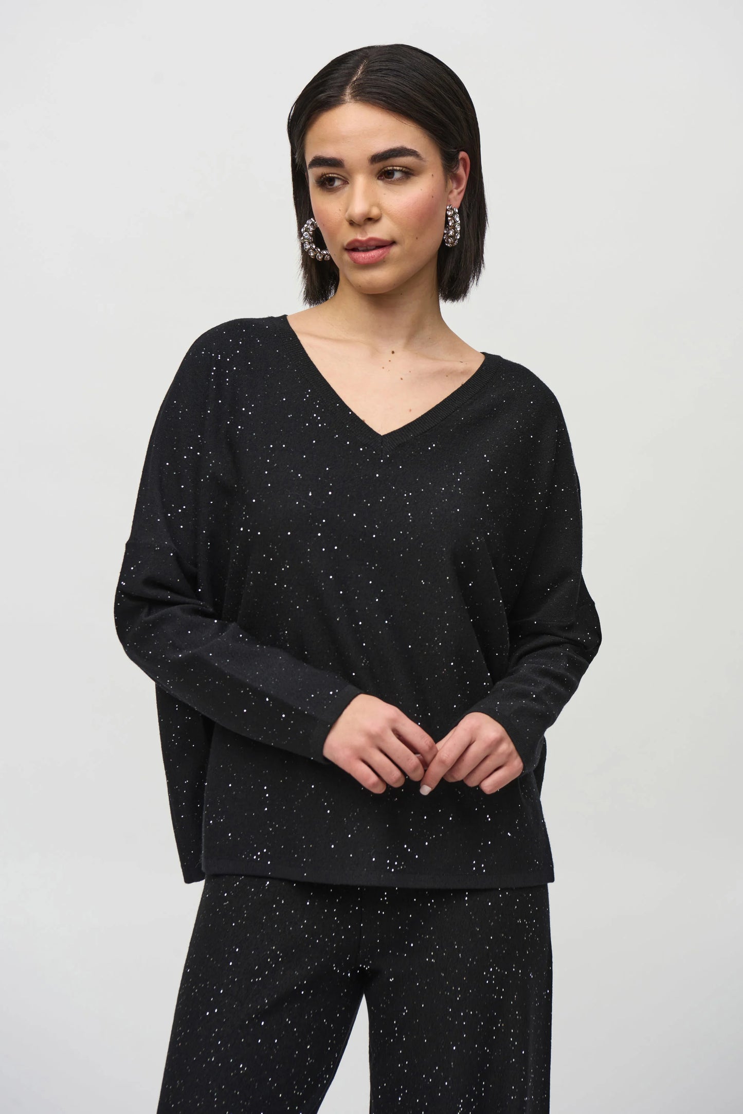 J.R 244921F25 Sequined Sweater Knit Boxy Top