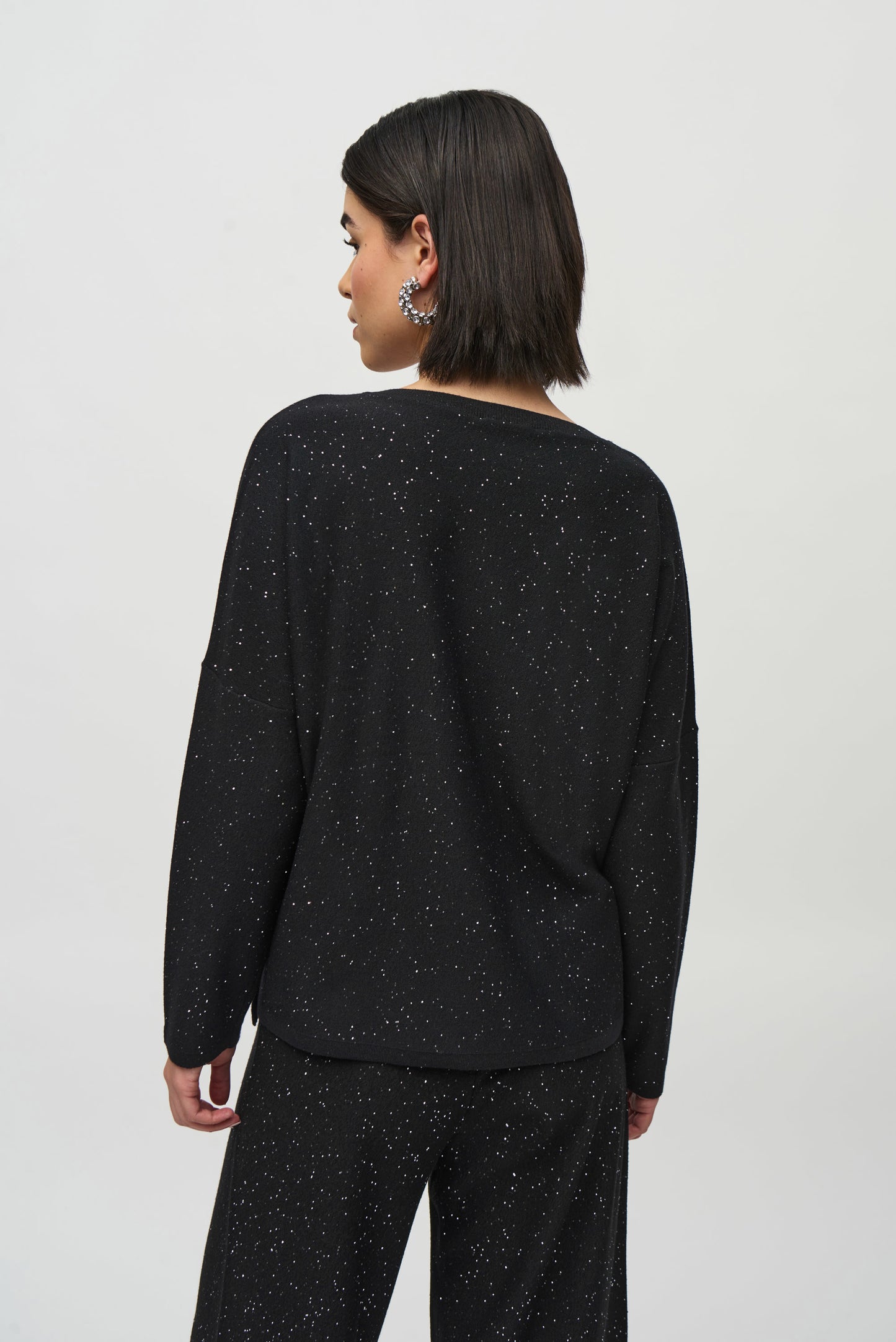 J.R 244921F25 Sequined Sweater Knit Boxy Top