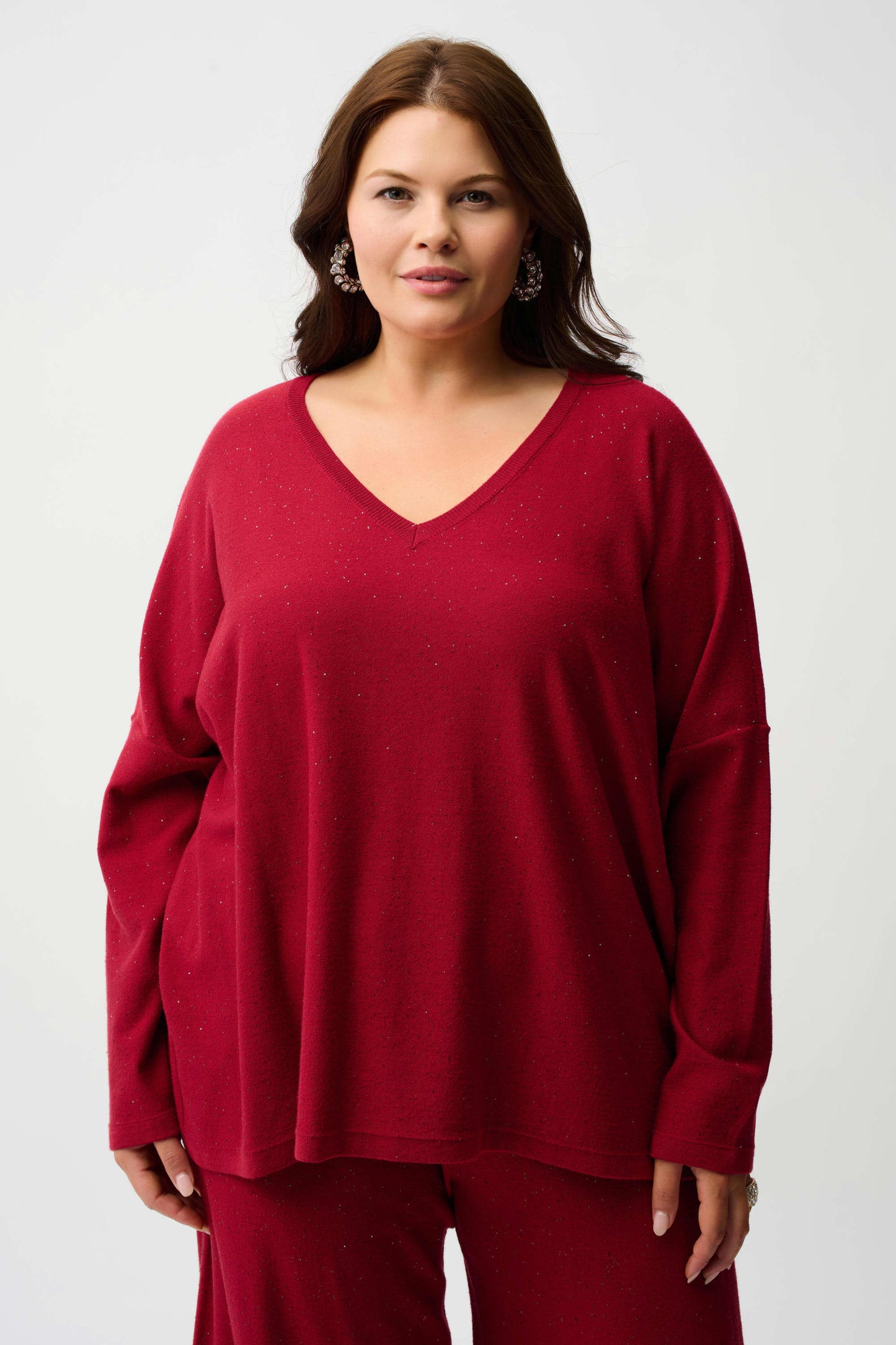 J.R 244921F25 Sequined Sweater Knit Boxy Top