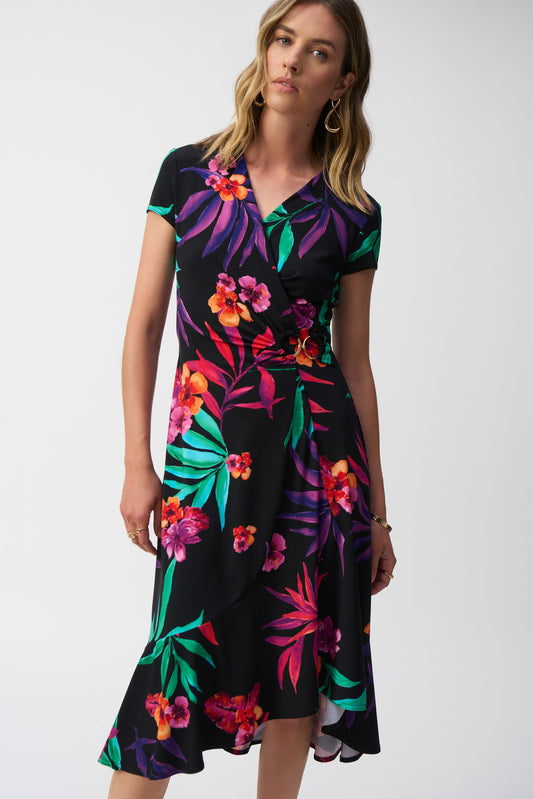 J.R 251011 Silky Knit Tropical Print Wrap Dress